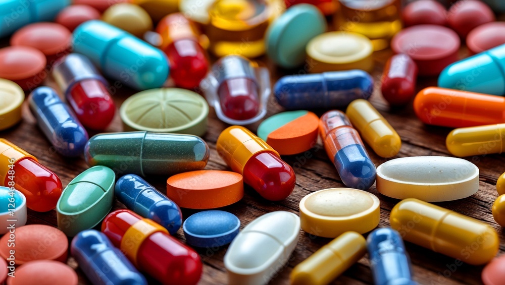 A close up of colorful pills and capsules A close up of colorful pills and capsules