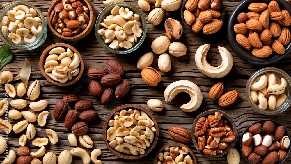 A colorful array of chopped and whole nuts A colorful array of chopped and whole nuts
