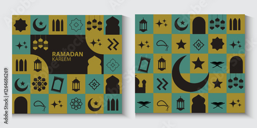 greeting cards Ramadan and Eid background with copy space,Eid Al-Fitr Mubarak, Ramadan Kareem, Islamic Style Greeting Background Collection Set with Arabic Ornaments