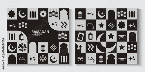 greeting cards Ramadan and Eid background with copy space,Eid Al-Fitr Mubarak, Ramadan Kareem, Islamic Style Greeting Background Collection Set with Arabic Ornaments