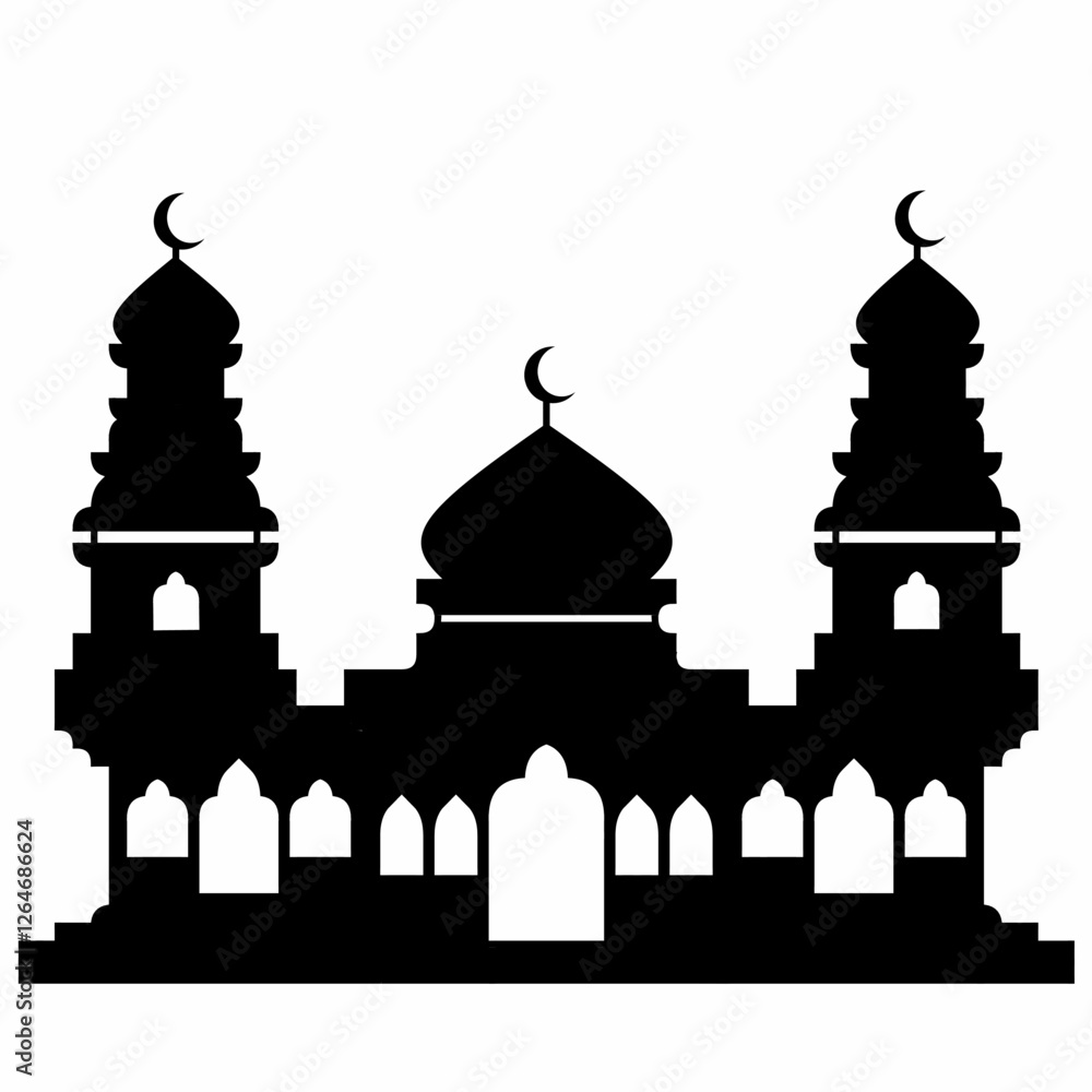 Fototapeta premium mosque silhouette vector design. mosque background vector. black mosque vector isolated background. Islamic theme. vector eps