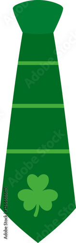 Green Tie with Shamrock.
St.Patrick's Day leprechaun green tie icon.
St.Patrick's Day party dress up tie  flat vector isolated.
Transparent background.