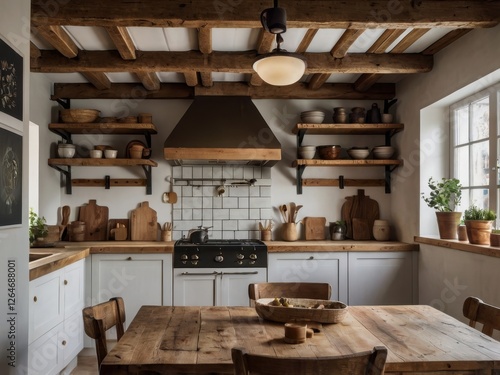 Wallpaper Mural Rustic kitchen design features wooden beams and dining table Torontodigital.ca