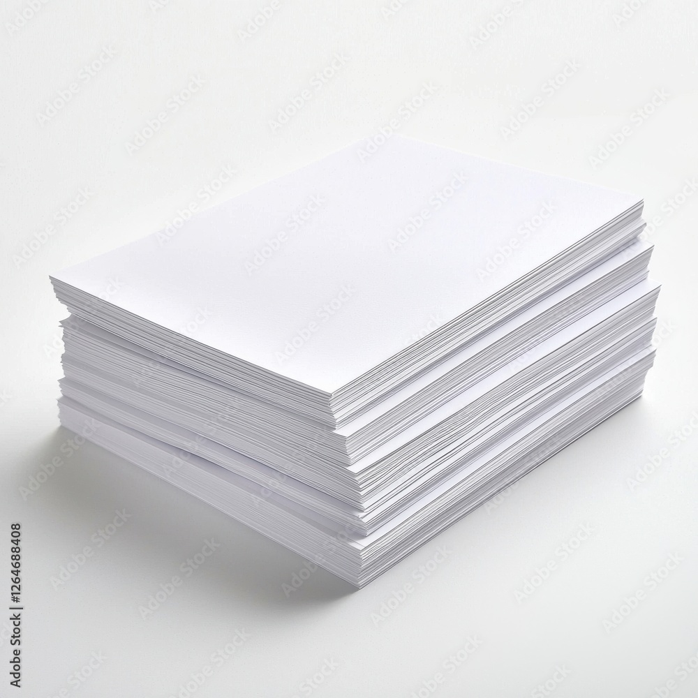 A high-angle, neutral studio shot of a stack of white printer paper, perfect for representing office supplies, document management, and blank canvases for creativity. A high-angle, neutral studio shot of a stack of white printer paper, perfect for representing office supplies, document management, and blank canvases for creativity.