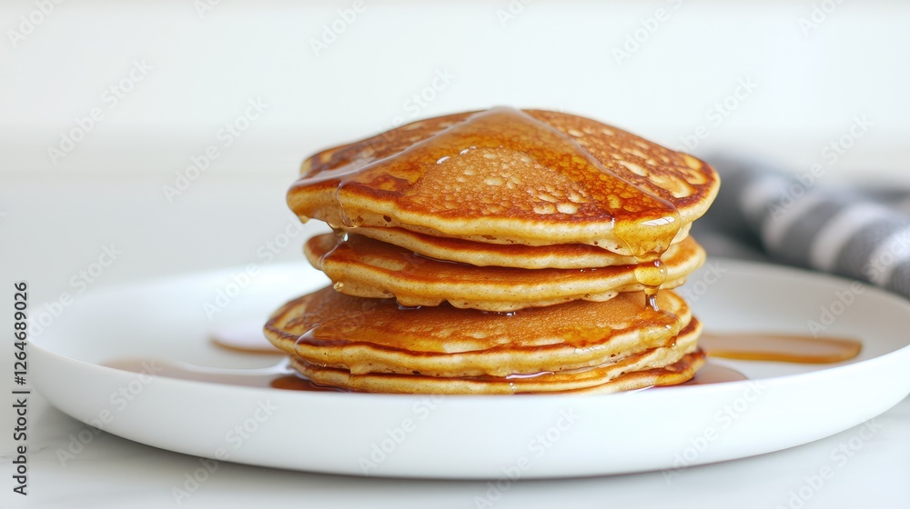 Stack of Pancakes Drizzled with Syrup on a Plate Stack of Pancakes Drizzled with Syrup on a Plate