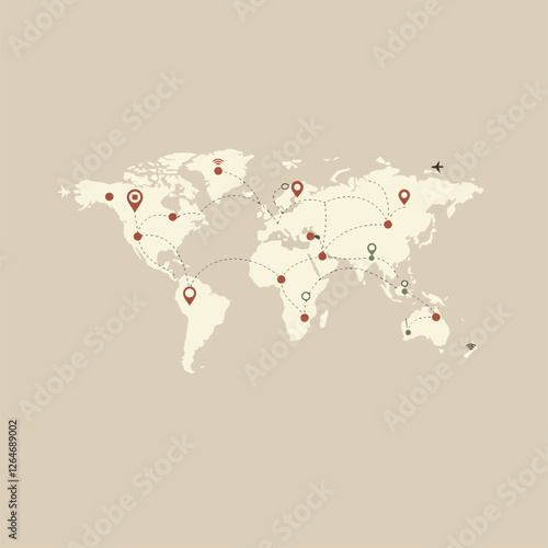 Global Network Map with Connecting Points and Airplane for Business Travel