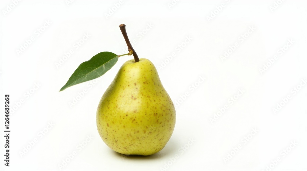 Single Ripe Pear with Green Leaf on White Background Single Ripe Pear with Green Leaf on White Background