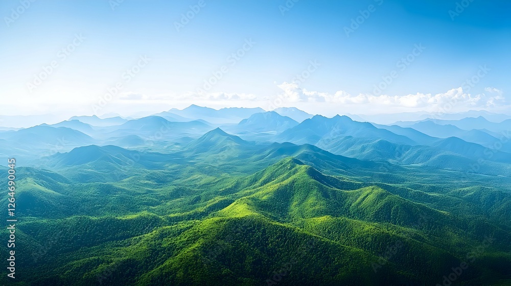 Fototapeta premium Vast Green Mountain Range Under a Bright Blue Sky