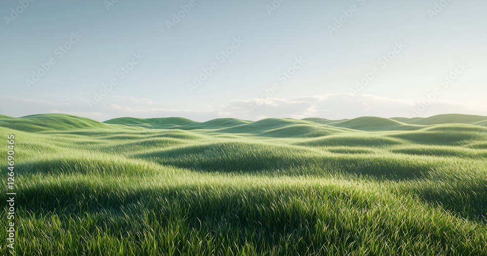 Naklejka premium large grassy field, with lush green grass on the ground, against a white background
