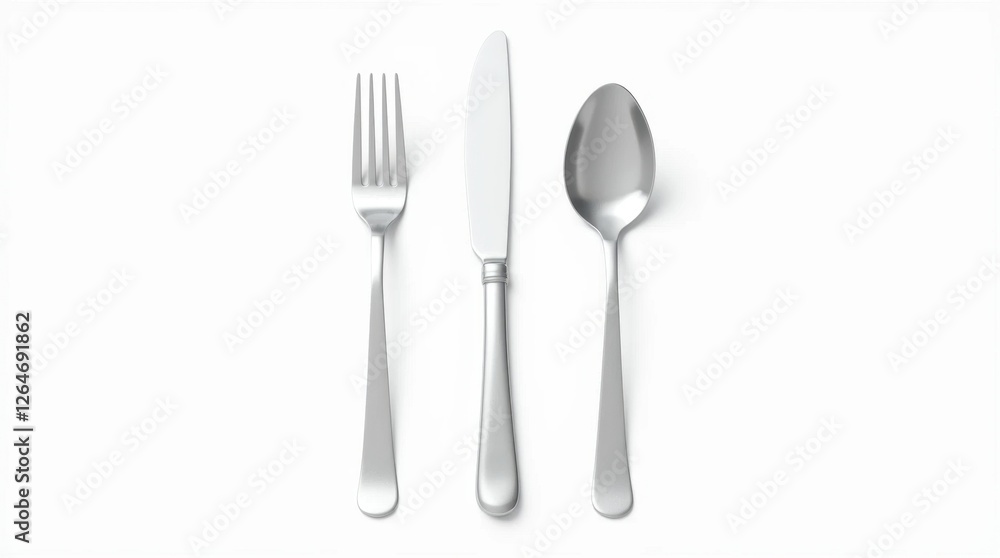 Isolated Silver Fork, Knife, and Spoon Set Isolated Silver Fork, Knife, and Spoon Set