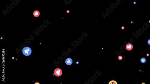 Dynamic social media emoji particle animation overlay on transparent background