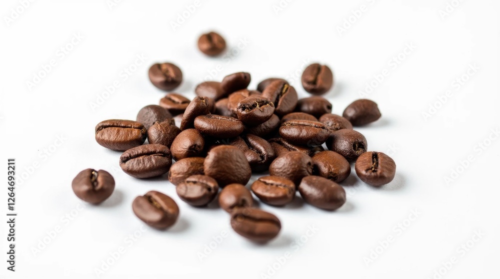 Naklejka premium Scattered Roasted Coffee Beans on White Background