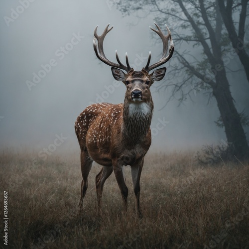 A deer made of mist, softly fading into the plain background.