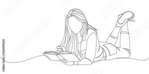 vector design of a woman lying down reading a book