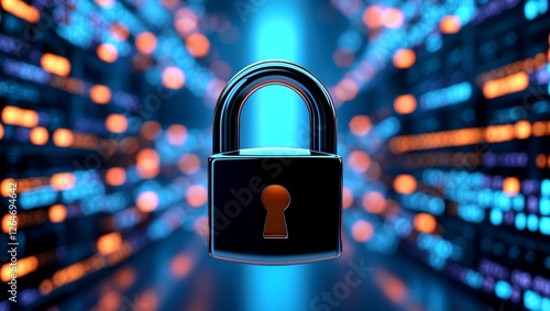 Close up of a secure padlock on digital background