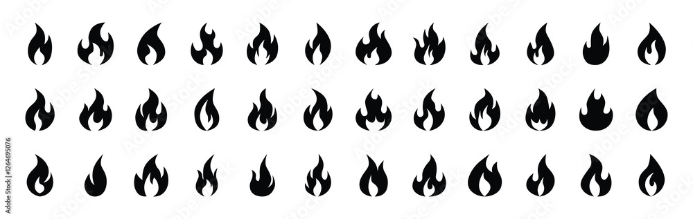 Set of fire flame icon symbol vector on white background Set of fire flame icon symbol vector on white background