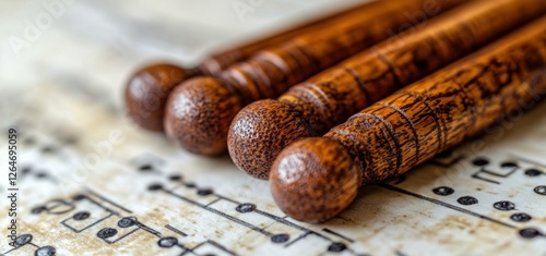 Close-up of Wooden Percussion Mallet on Sheet Music photo