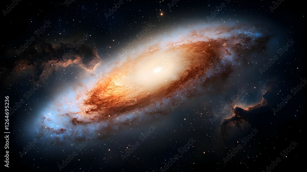 Fototapeta premium Spiral Galaxy in Deep Space with Orange and Blue Hues