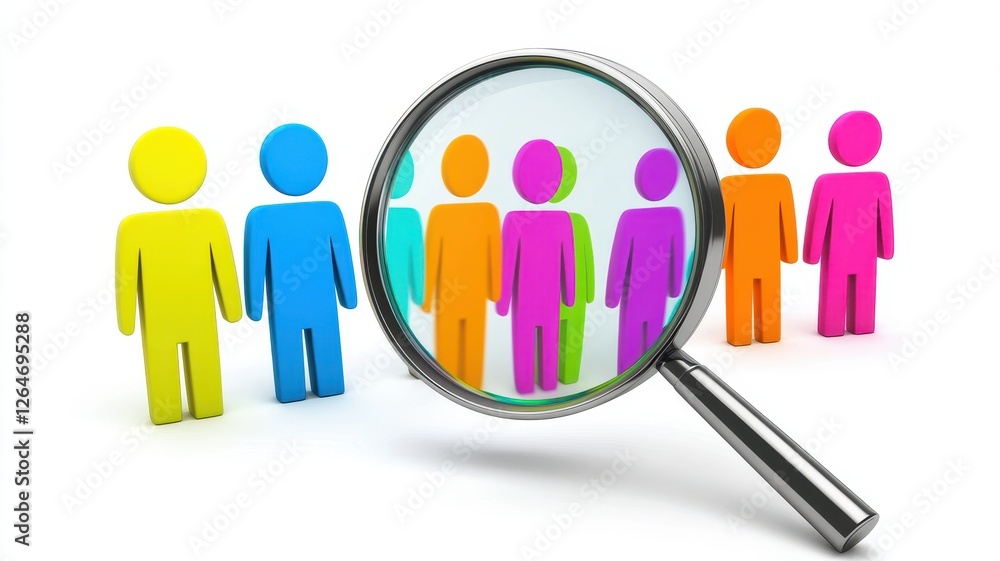Magnifying Glass on Colorful Figures: Concept of Diversity Magnifying Glass on Colorful Figures: Concept of Diversity