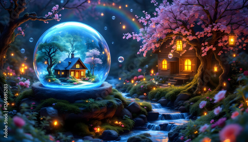 Magical Fantasy Mini Forest Landscape in Night