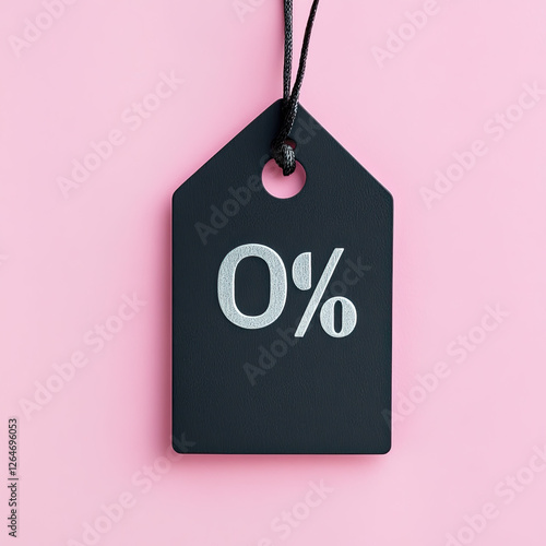 Zero Percent Sale Tag on Pink Background photo