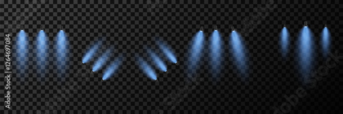 Stage lighting collection. Glowing spotlights and podium lights.
