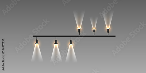 Stage lighting collection. Glowing spotlights and podium lights.