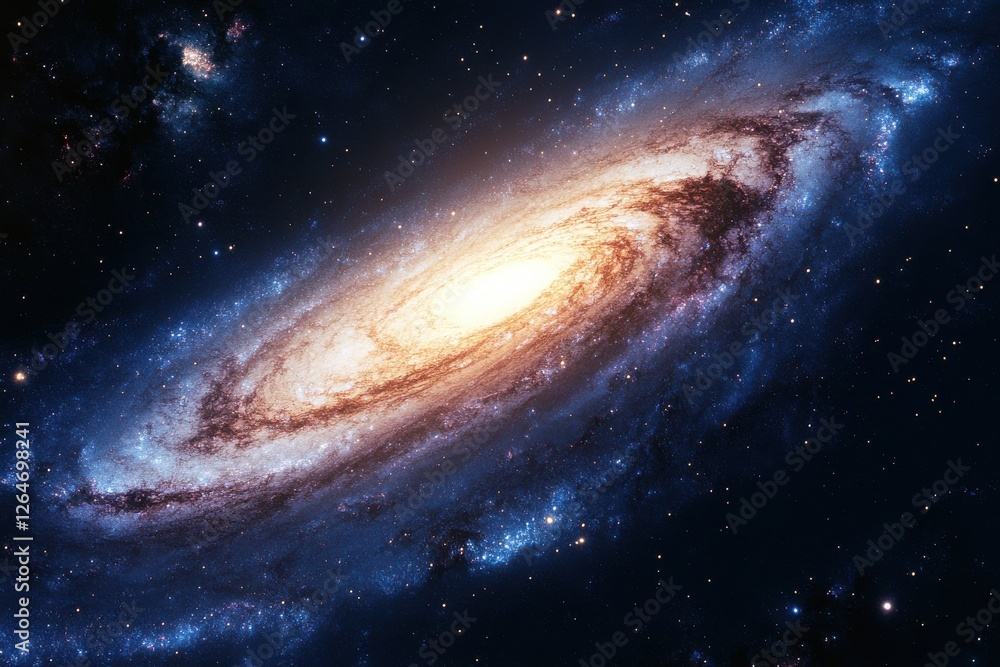 Fototapeta premium Stunning View of Spiral Galaxy with Bright Core and Starry Background in Deep Space
