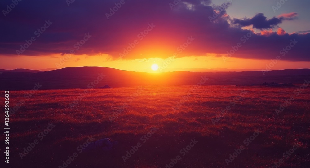 Dartmoor Landscape: Vivid Sunset Over Sourton Tor in Devon countryside Dartmoor Landscape: Vivid Sunset Over Sourton Tor in Devon countryside