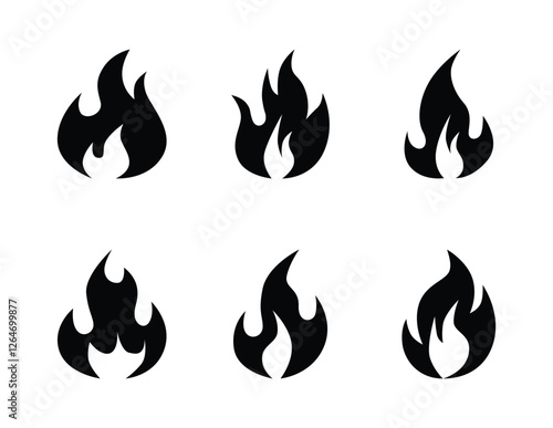 Set of fire flame icon symbol vector on white background