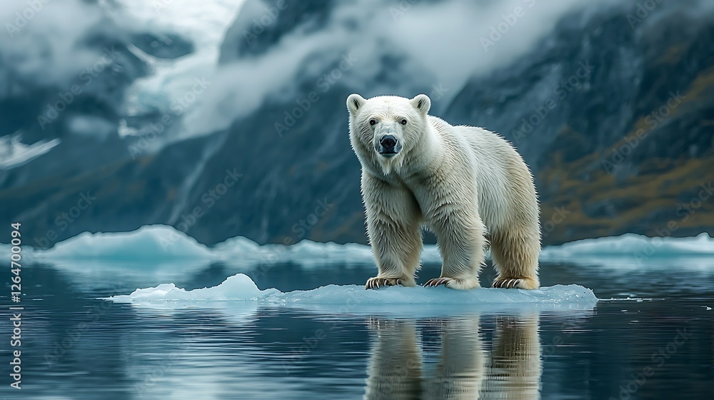 Polar Bear on Ice Floe: A majestic polar bear stands on a solitary ice floe amidst a vast, icy landscape, showcasing its raw power and resilience in a breathtaking display of arctic wilderness. Polar Bear on Ice Floe: A majestic polar bear stands on a solitary ice floe amidst a vast, icy landscape, showcasing its raw power and resilience in a breathtaking display of arctic wilderness.