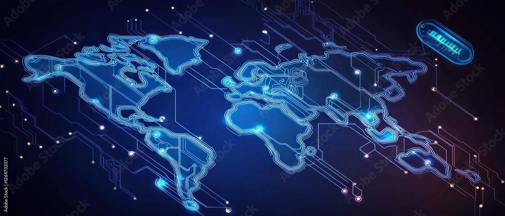 Obraz premium Glowing Blue Digital World Map Network