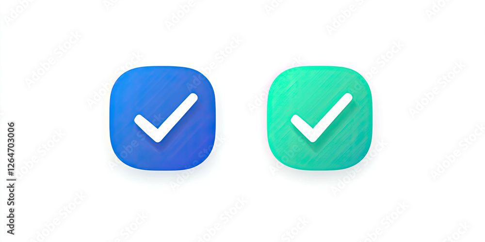 Two check mark icons, blue and green, on white background Two check mark icons, blue and green, on white background