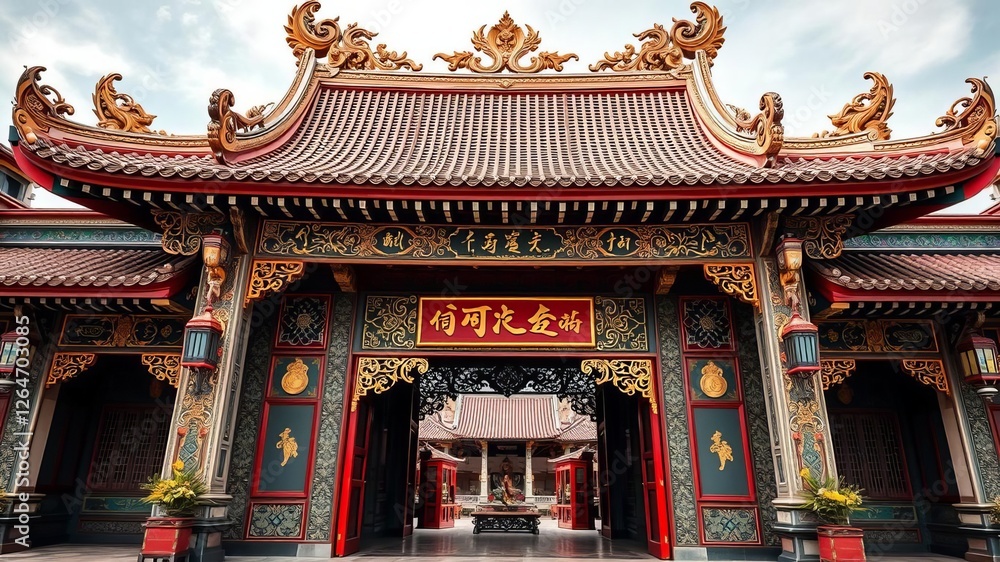 Ornate traditional gate at Thai Chinese Cultural Centre in Udon Thani, Thailand, chinese, ornate, thailand Ornate traditional gate at Thai Chinese Cultural Centre in Udon Thani, Thailand, chinese, ornate, thailand