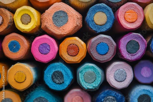 Colorful assortment of art supplies arranged in neat rows showcasing vibrant ...