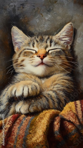 Cat relaxing peacefully with eyes closed against a dark background