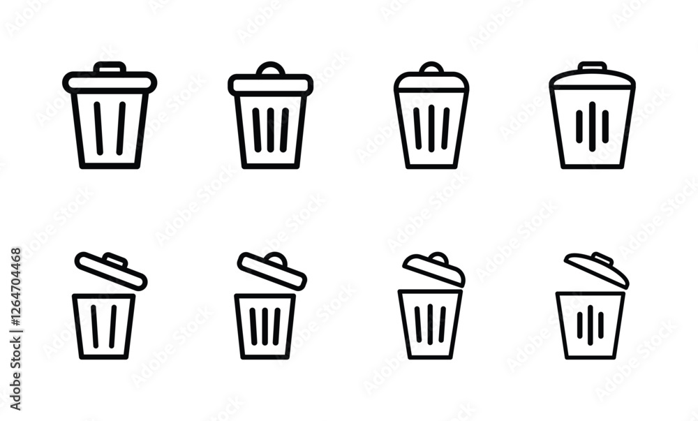 Set of trash can icon symbol vector on white background Set of trash can icon symbol vector on white background