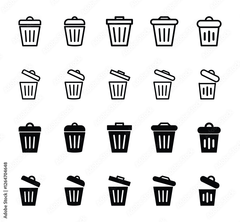 Set of trash can icon symbol vector on white background Set of trash can icon symbol vector on white background