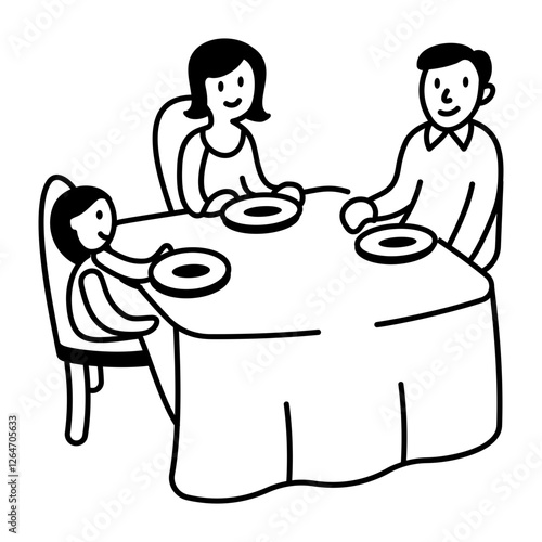 Family dinner icon in doodle style 
