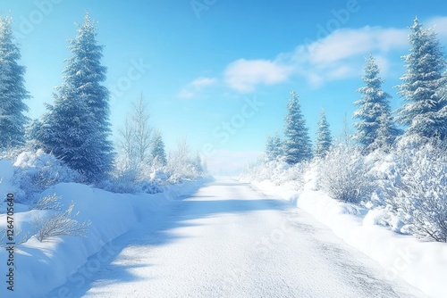 Wallpaper Mural Winter road through snowy forest landscape Torontodigital.ca