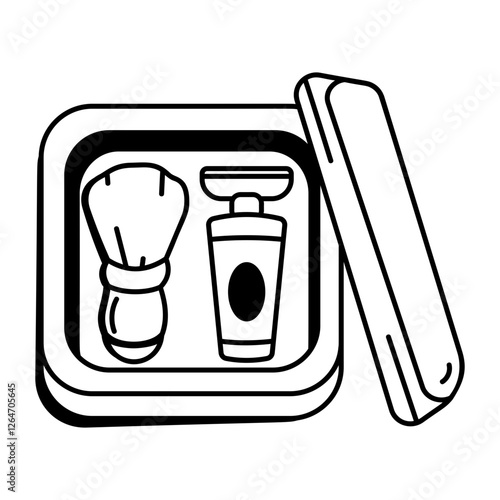 Dad shaving kit icon in doodle style 
