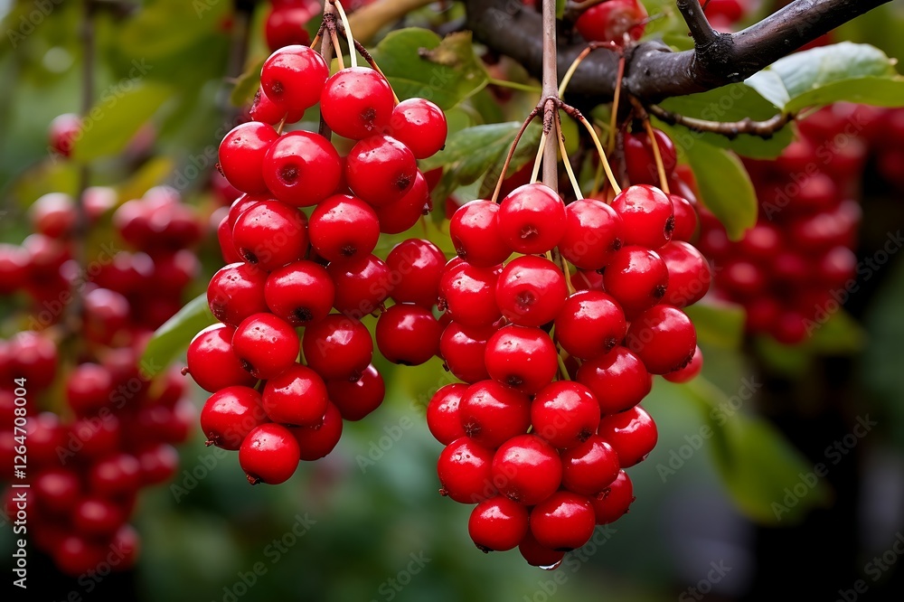 Cranberry hanging on a tree. Cranberry in the orchard Cranberry hanging on a tree. Cranberry in the orchard