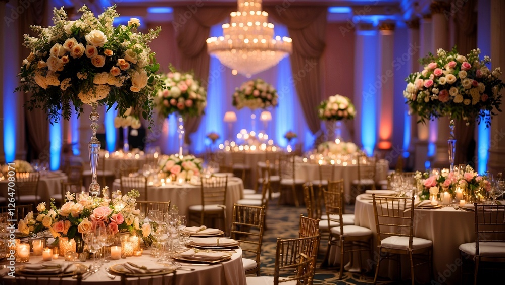 Obraz premium Elegant wedding reception with luxurious floral decor