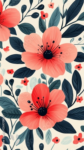 Bright pink flowers with green leaves on a soft background create a serene pa...