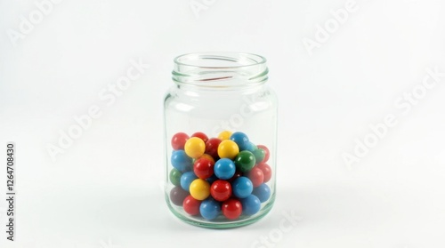 Colorful Marbles in Glass Jar on White Background