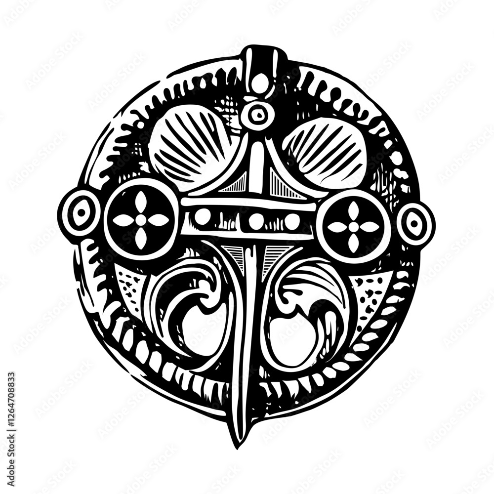 Obraz premium Roman brooch illustration in vintage style