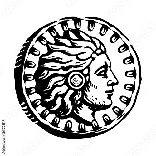 A vintage style illustration of roman coin