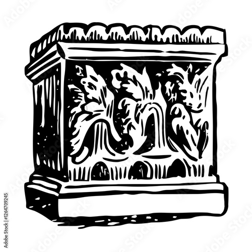 Ancient stone carving masterpiece illustration in vintage style