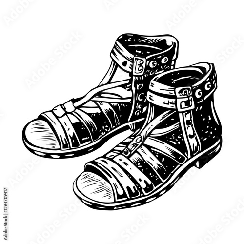 Roman sandals illustration in vintage style