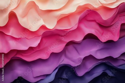 Colorful layers of fabric create a striking visual display in a textile workshop